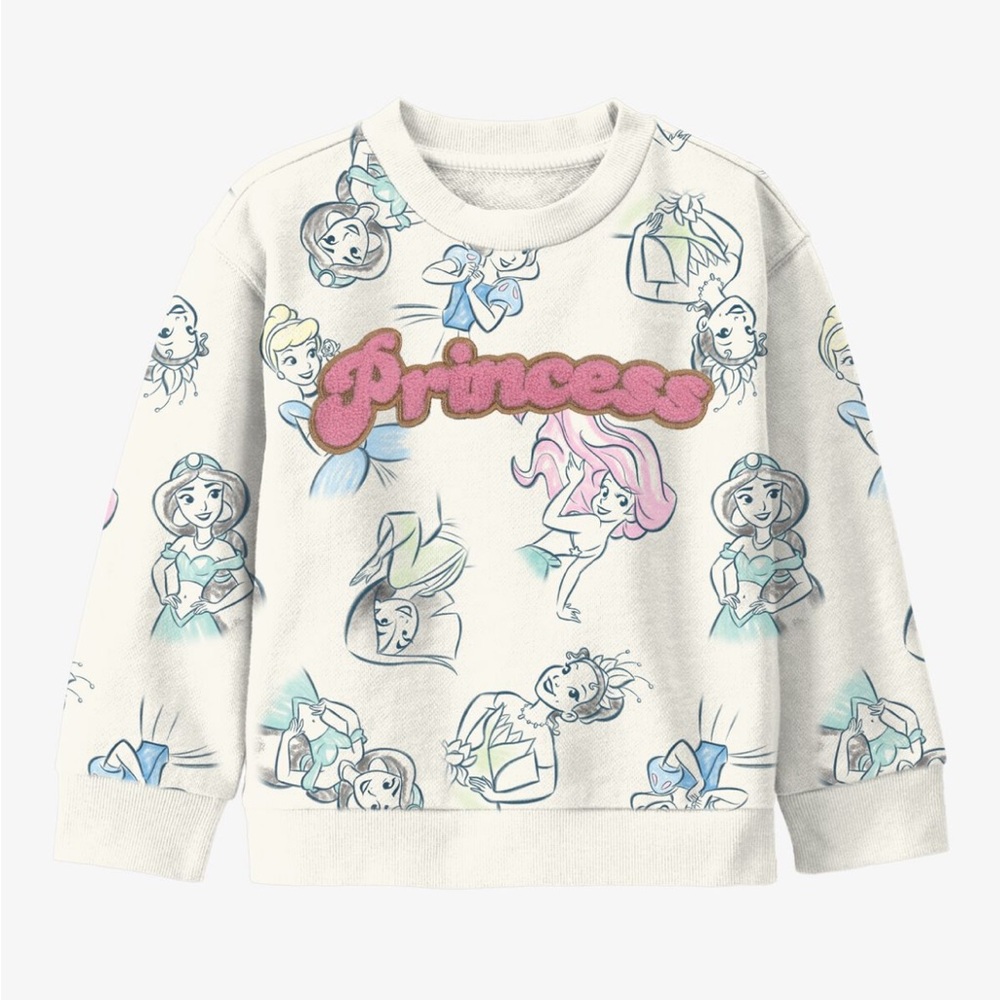 DISNEY NWT Girls Sz 10 Princess Graphic Cream Sweater Sweatshirt